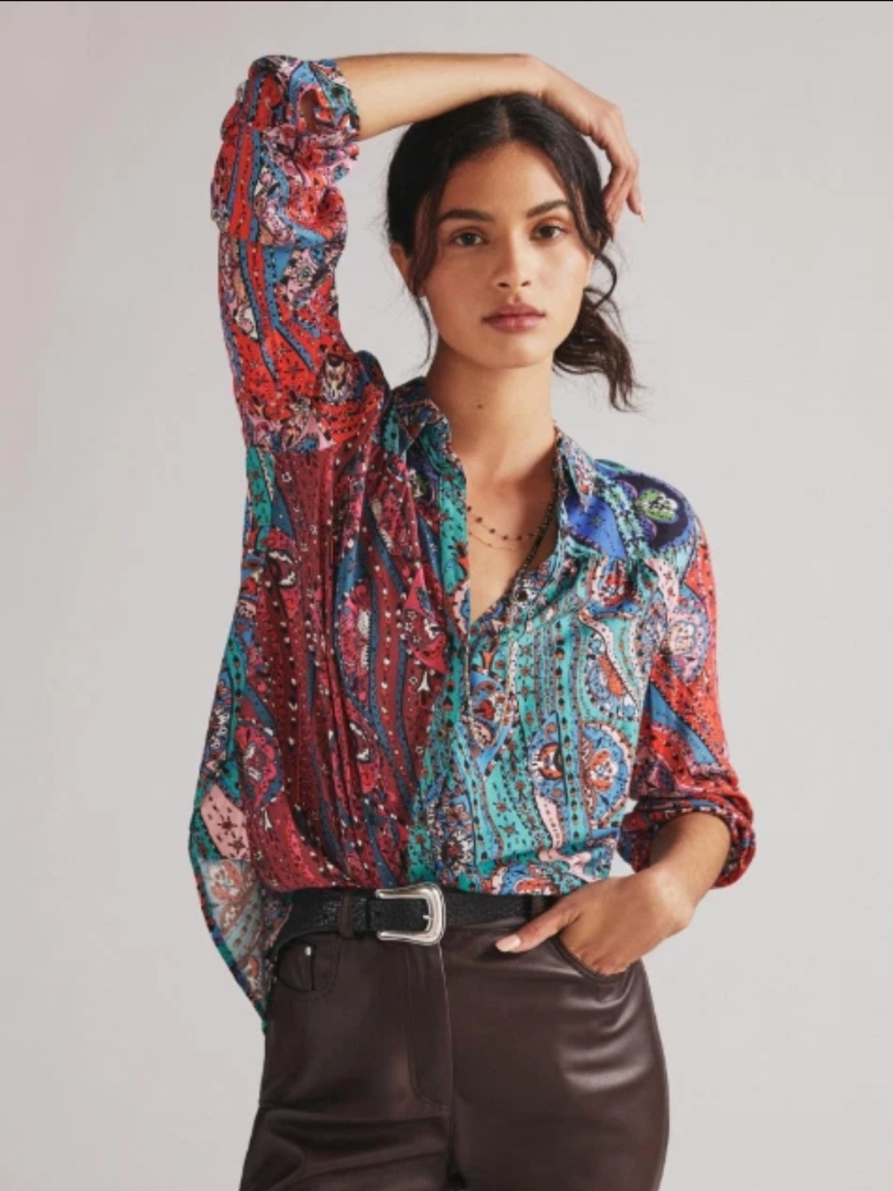 Maeve Anthropologie The Paz Buttondown Shirt Patchwork Paisley Blouse Size Small